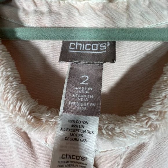 Chico's Pink Faded Jacket Fringe Button Up Size Large Cotton Linen - Picture 8 of 11